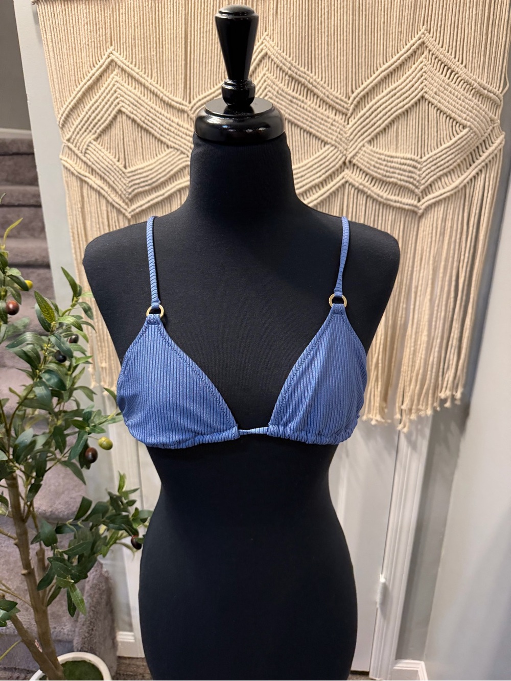aerie Ribbed Triangle Swim Top in Denim Blue